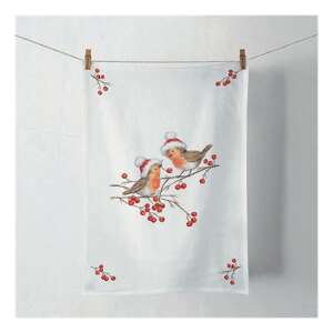 AMB.37818865 Christmas robins white konyharuha 50x70cm, 100% pamut 106792013 - Ambiente