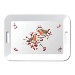 AMB.33918865 Christmas robins white műanyag nagytálca 33x47cm 106792016 - Tálca