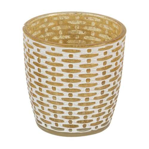 CLEEF.6GL3220 Sárga fehér mécsestartó üvegpohár 9x9cm