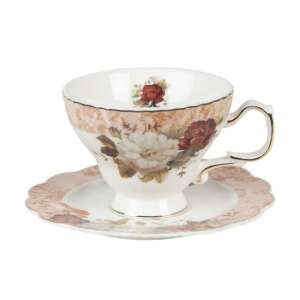 CLEEF porcelán teáscsésze és alj rózsás mintával - Clayre & Eef