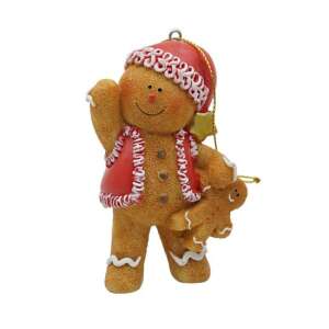 CLEEF.6PR4336 Mézeskalács maci mézeskaláccsal, 6x4x9cm, műanyag függődísz dekorfigura 106792251 - Karácsonyfadísz