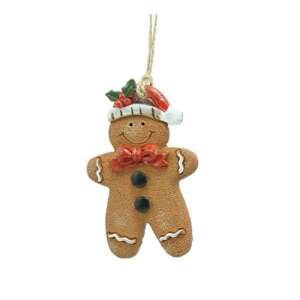 CLEEF.6PR4339 Mézeskalács fiúbaba mikulás sapkában, 6x1x8cm, műanyag függődísz dekorfigura 106792252 - Karácsonyfadísz