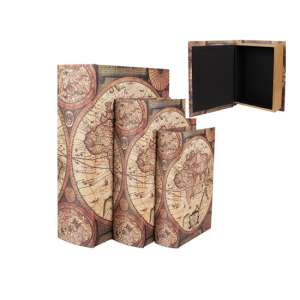 CLEEF.65697 Térképes fadobozszett 3 részes, 27X22x7/22x17x6/17x12x4cm 106792260 - Clayre & Eef