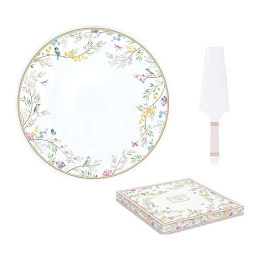 R2S.1112BIME porcelán tortatál lapáttal, 32cm, Birds Melody mintával