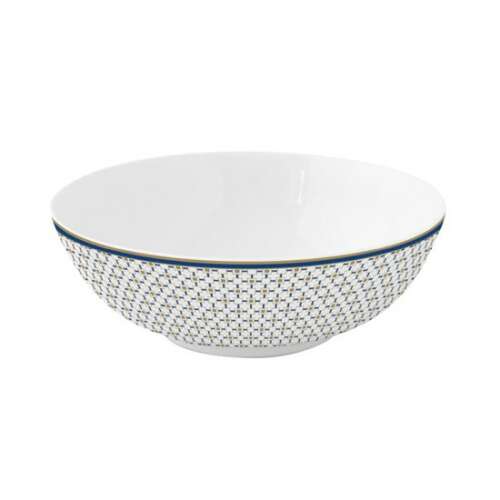 P.M. Charles porcelántál, 23cm, fehér kék és arany mintával