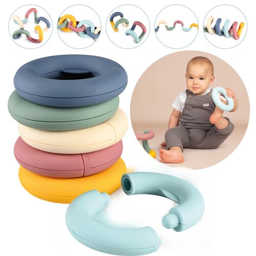 Smoby Little Tubo jucărie de dezvoltare, 12 piese, inele colorate de construcție pentru bebeluși