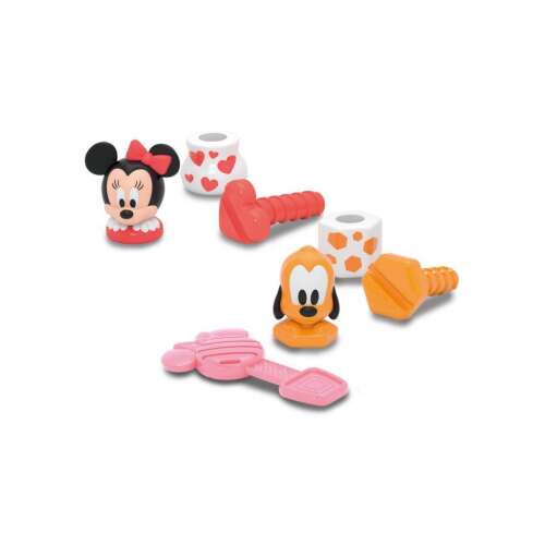 Clementoni Minnie és Pluto építőjáték, Minnie egér és Pluto karakterekkel, színes csavarokkal és anyákkal az építéshez és játékhoz