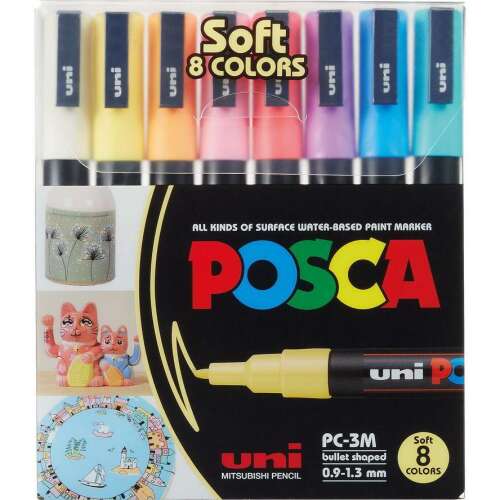 Uni Posca PC-3M Soft 8 Farben Pastell Set mit 8 Kugelschreiber-Farbstiften