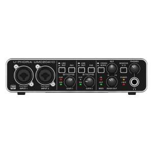 Behringer U-Phoria UMC204HD Audio-Interface, Vorderansicht mit Eingängen, Ausgängen und Bedienelementen - Behringer