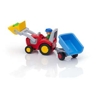 Playmobil 6964 piros traktor pótkocsival és gazda figurával, fehér alapon - Playmobil 1-2-3