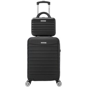 Cabin Suitcase Set with Cosmetic Bag, Quasar & Co.®, Line model, removable wheels, number, 4 wheels 360 degrees, telescopic handle, 55x36x20 cm/28x22x14 cm, ABS, black 142063919 - Dressing Accessory