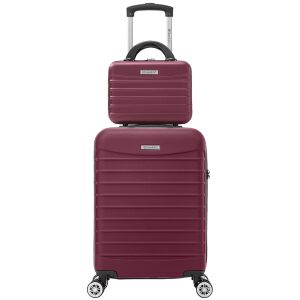 Cabin Trolley Set with Cosmetic Bag, Quasar & Co.®, Line model, removable wheels, number, 4 wheels 360 degrees, telescopic handle, 55x36x20 cm/28x22x14 cm, ABS, burgundy 142063998 - Suitcase