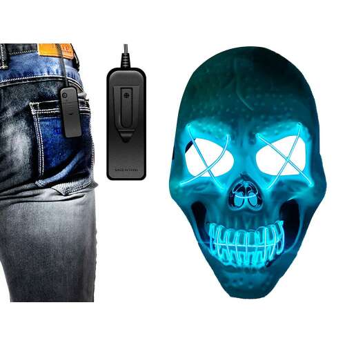 Világító LED-es koponya maszk with remote control and wearing example
