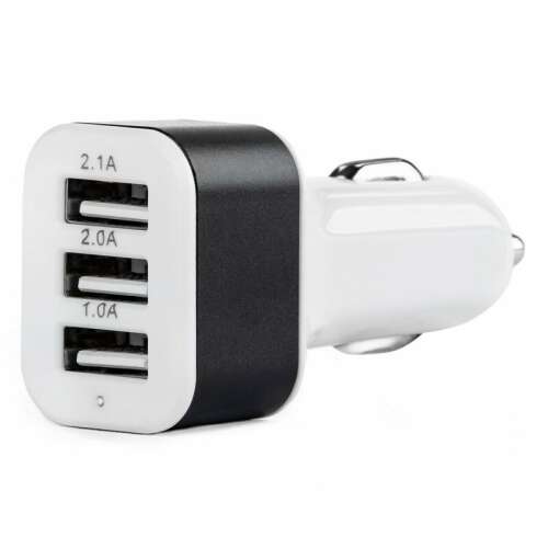 Triple USB car charger with 1A, 2A and 2.1A output, white and black color