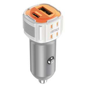 Amio autós töltő két porttal, USB-A és USB-C, 20W gyors töltés - AMiO