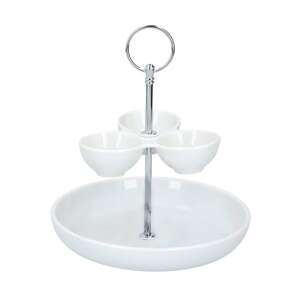 Alpina Serving Bowl with 3 Dip Bowls and Stand, White Ceramic - Serving