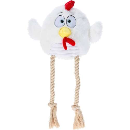 Jucărie de pluș pentru câini Koopman Chicken, jucărie de pluș albă de pui cu picioare din frânghie, jucărie de mestecat pentru câini