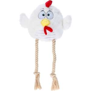 Koopman Chicken Plüsch Hundespielzeug, weißes Huhn Plüschspielzeug mit Seilbeinen, Hundespielzeug zum Kauen - Viehzucht