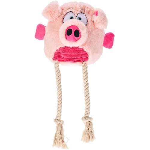 Jucărie de pluș pentru câini Koopman Pig, în formă de porc roz, cu picioare din frânghie, pentru joacă interactivă și mestecat