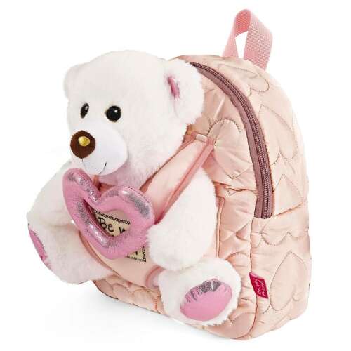 Perletti Teddy Bear backpack for kids, pink with heart design, 27 cm