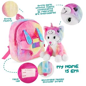 Perletti Emi Unicorn preschool backpack with plush toy, colorful design, name tag, adjustable straps - Perletti