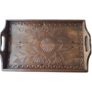 Hand-carved wooden tray with floral design and handles, rustic, decorative, serving tray, for breakfast, lunch, dinner, made in Hungary - Tray