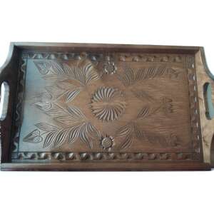 Hand-carved wooden tray with floral design, rustic serving tray, decorative home decor - Tray