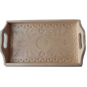 Hand-carved wooden tray with floral design, rustic serving tray with handles for breakfast, lunch, or dinner - Tray