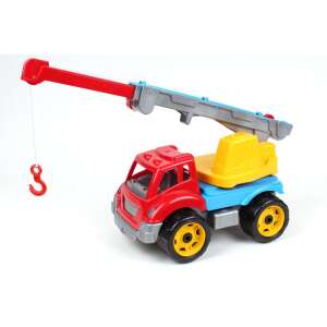 TechnoK Toys Transport darus teherautó játék, piros, kék, sárga, kihúzható karral és horoggal - TechnoK