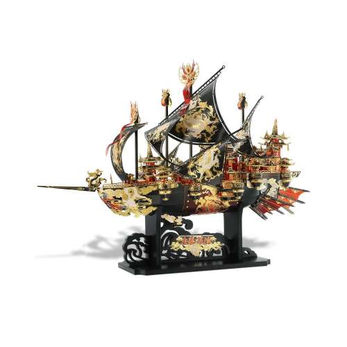 Piececool 3D metalowa układanka, The Wind Breaker, złożony model, czarny i złoty statek z czerwonymi detalami