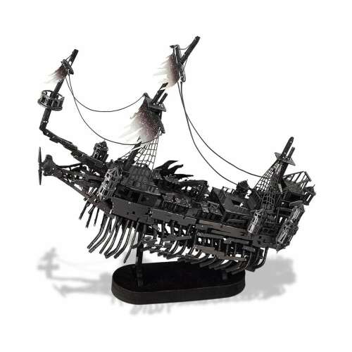 Piececool Abyssal Ghost 3D fém puzzle összeszerelt modell, fekete hajó vitorlákkal, fehér háttér előtt