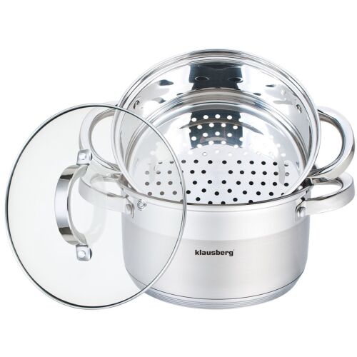 Klausberg KB 7135 garnek do gotowania na parze ze stali nierdzewnej z szklaną pokrywką