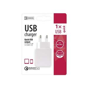 Încărcător USB Emos Quick 3A, alb, 18W, Quick Charge 3.0, pentru smartphone-uri și tablete - Adaptoare de rețea
