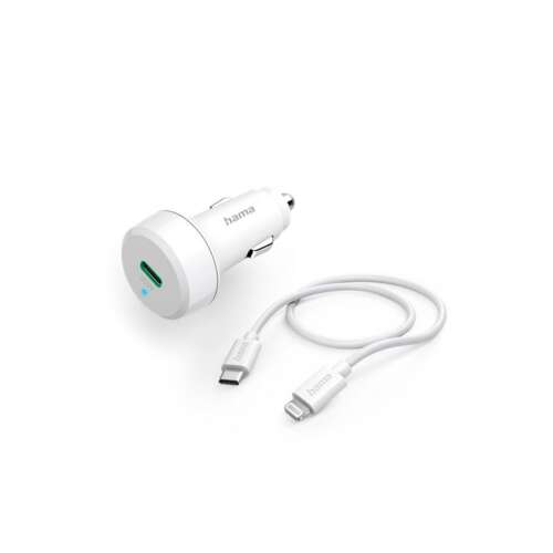 Hama 20W USB-C autós töltő Lightning kábellel, fehér