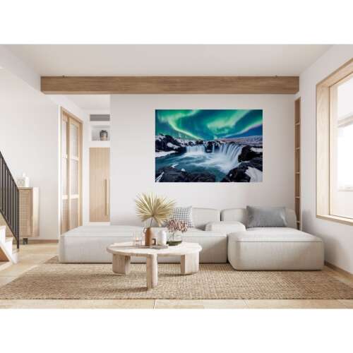 Aurora Borealis vászon kép, vízesés, 80x50cm, nappali dekoráció - Otthon és kert
