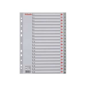 Esselte A4 1-20 Kunststoffregister, 20 Trennblätter, nummerierte Laschen, 11 Löcher, grau - Register & Trennblätter