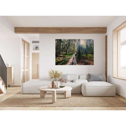 Erdei ösvény vászonkép, 80x50cm, tabloucanvas626, falra akasztva egy nappaliban - Falikép