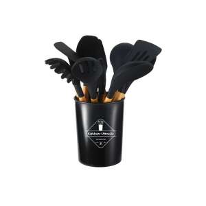 Set de ustensile de bucătărie negre Iris KT-007-BK, 12 piese, cu suport - Seturi de ustensile de bucătărie