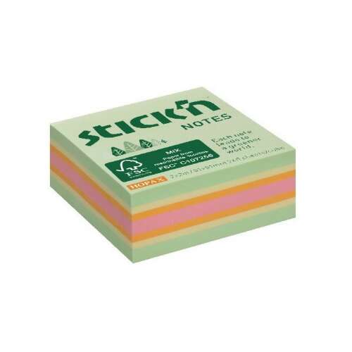 Stick'N 51x51mm self-adhesive notepad - Mix (240 sheets / pad) - FSC certified, environmentally friendly, water-based adhesive, removable without residue