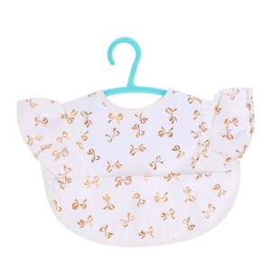White waterproof baby bib with gold bow pattern, V-type, for babies 3 months and older - Bib & Burp Cloth