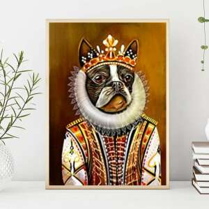 Diamond painting kit of a dog wearing a crown and a fancy outfit, 40x50 cm - Art & Craft