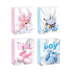 Set of four gift bags with baby carriage and shoes designs, perfect for baby showers or newborn gifts - Nonbrand Gift bag