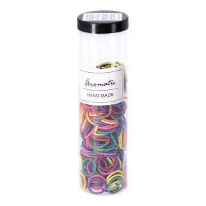 Sada 300 farebných gumičiek do vlasov v priehľadnej nádobe s čiernym viečkom - Žuvačka na vlasy