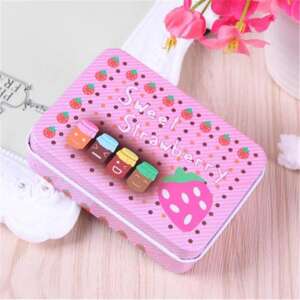 Ružová kovová krabička s dizajnom jahody, obsahujúca 100 čiernych gumičiek do vlasov - Žuvačka na vlasy