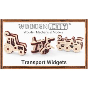 WOODEN CITY Puzzle 3D din lemn 3 în 1 - Gadgeturi de transport: tractor, avion, tren - Puzzle 3D
