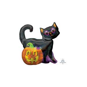 SuperShape - fekete macska tökkel hologrammos fólia lufi