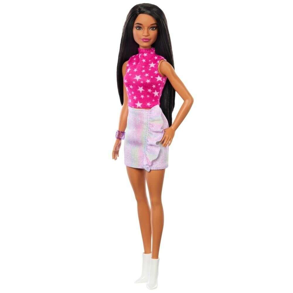 Barbie Fashionista Baba - Csillagos Pink Ruha - Divatbaba