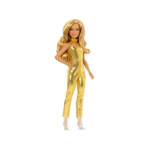 Barbie Fashionista 65th Anniversary doll in golden jumpsuit on white background - Mattel