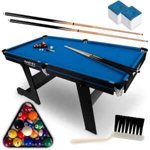 NEO SPORT NS-808 Összecsukható biliárdasztal kiegészítőkkel, kék filc, fekete keret, tartalmazza a dákókat, golyókat, háromszöget, krétát, kefét - Biliárd
