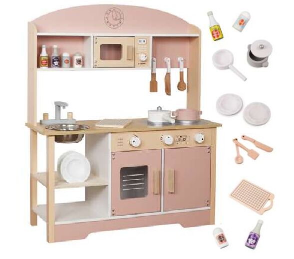 Pepita XXL Fa Játékkonyha kiegészítőkkel - világos rózsaszín Pepita XXL Fa Játékkonyha kiegészítőkkel - világos rózsaszín